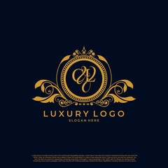 Logo Initial letter CL luxury vector mark, gold color elegant classical symmetric curves decor.