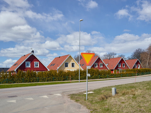 Wooden houses along road