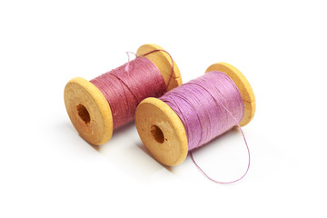 Vintage thread spools isolated on a white - Image