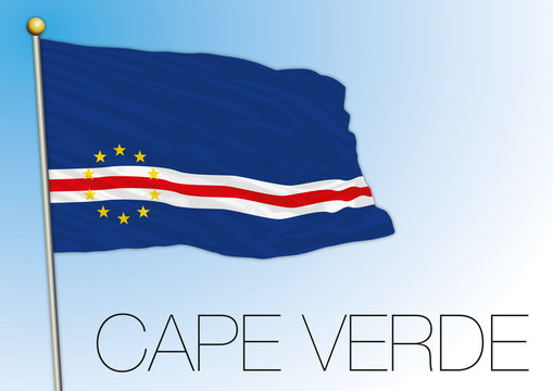 Cape Verde official national flag ON THE BLUE SKY, african country, vector illustration