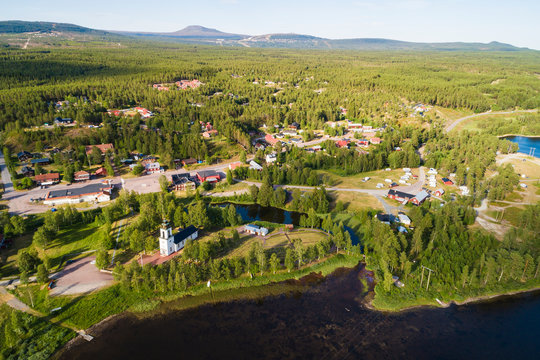 Aerial view of village on sea coast
