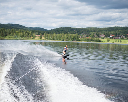 Woman waterskiing