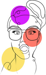 Abstract, fashion, continuous line , pop art woman's portrait. Concept for print, logo, icon, web design, cards, stories 