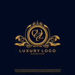 Logo Initial letter CZ luxury vector mark, gold color elegant classical symmetric curves decor.