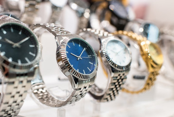 Luxurious Watches In A Store Stand