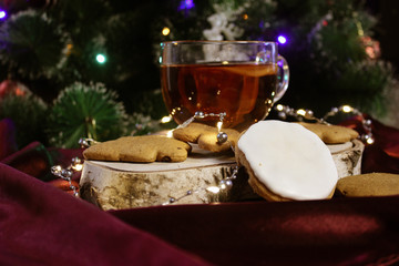 christmas still life with cookies and a candle