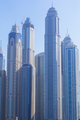 Fototapeta na wymiar background, cityscape, view of the towers of the Dubai Marina area, in Dubai, United Arab Emirates