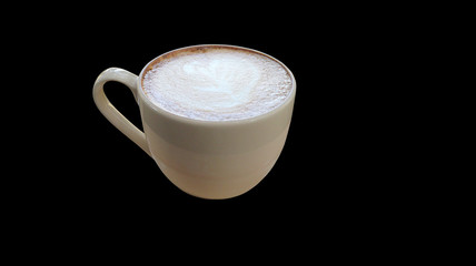 Hot Latte cup of coffee on black background 