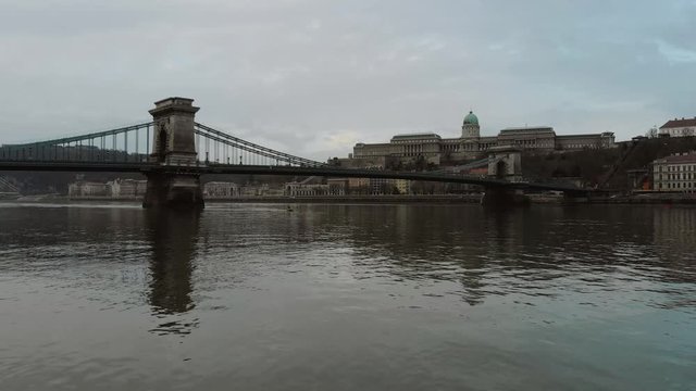 Budapest, Hungary. Top view on the Secheni Chain Bridge over the Danube River.