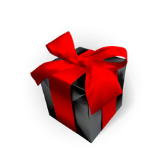 Realistic gift box with red bow isolated on gray background. Vector illustration