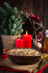 Kutya. Christmas porridge made of wheat grains, poppy seed, nuts, raisins and honey. Christmas kutia. Ukrainian cuisine.