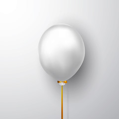 Realistic white balloon on white background with shadow. Shine helium balloon for wedding, Birthday, parties. Festival decoration. Vector illustration