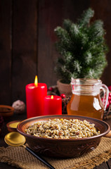 Kutya. Christmas porridge made of wheat grains, poppy seed, nuts, raisins and honey. Christmas kutia. Ukrainian cuisine.