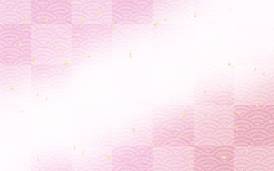 波と市松の模様と金粉（背景はピンクの和紙）