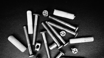 set of tools on black background