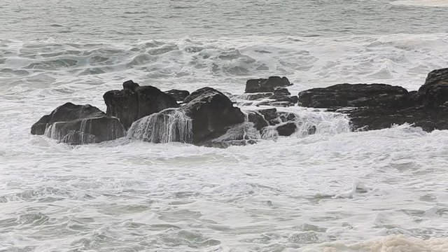 Slow motion footage of powerful waves in North of France in Brittany close to Point du Talud