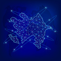 Global logistics network concept. Communications network map of Azerbaijan on the world background. Map of Azerbaijan with nodes in polygonal style. EPS10. 