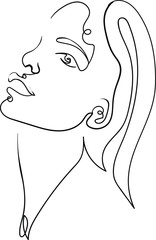 sketch of woman with long hair, fashion, abstract, pop art, line art, continuous line vector isolated illustration . Concept for print, web design, cards , textile, logo , print