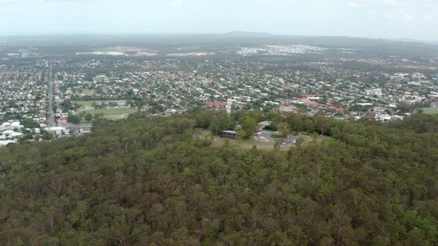 A wide drone shot of Mt Gravatt Lookout, Brisbane.