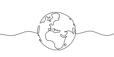 Cercles muraux Une ligne Dessin continu d& 39 une ligne de terre. Concept de globe avec cercle dessiné à la main.