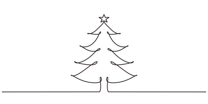 Christmas tree one line drawing minimalism design