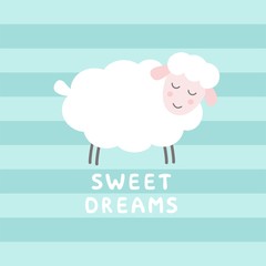 Doodle cute sheep. Adorable little lamb character. Sweet dreams card. Simple vector illustration. - 310394150
