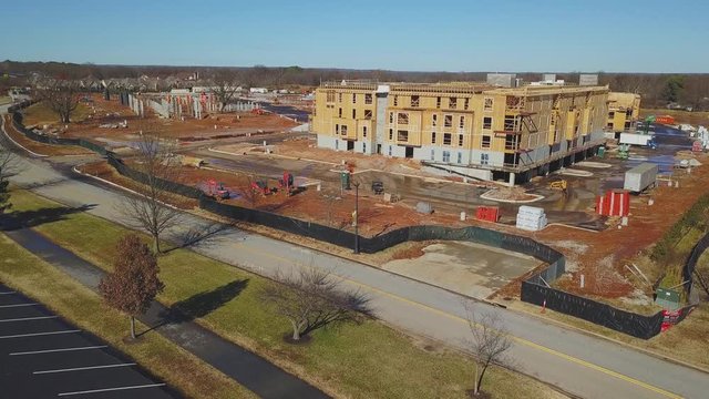 Aerial views of apartments under construction