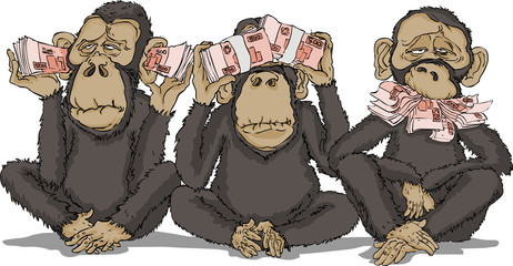 monkeys playing with money .
