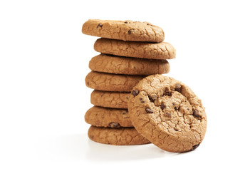 Chocolate chip cookies isolated on white
