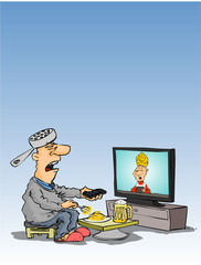 cartoon guy watching tv .