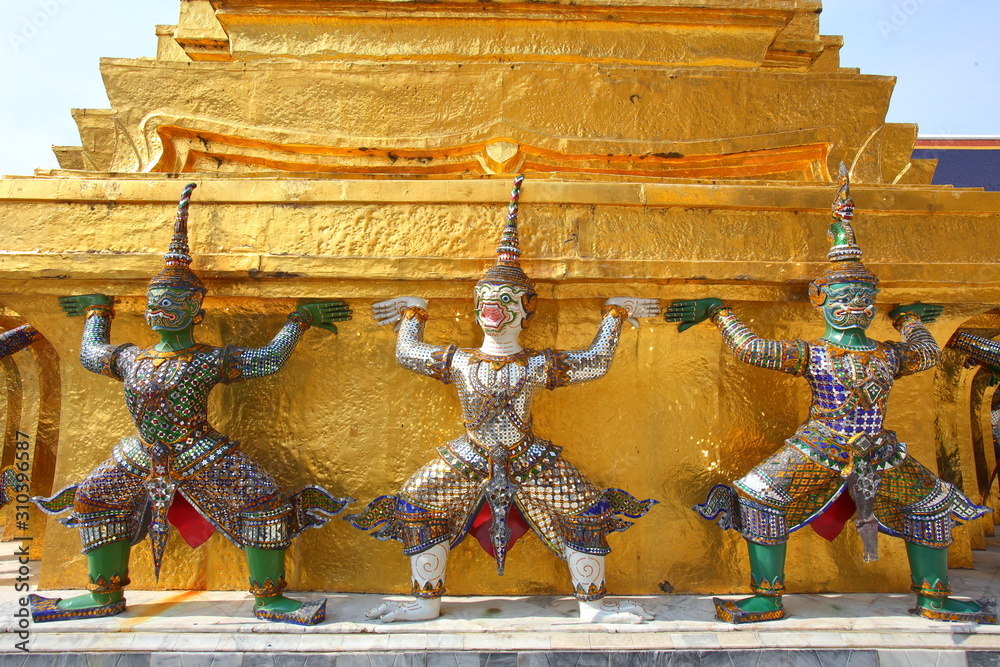 Wall mural giant statue,mythological figures in temple of the emerald buddha,wat phra kaew,thai arts and cultur