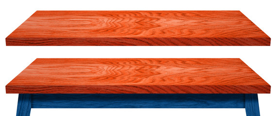 wooden tabletop and shelf isolated on white