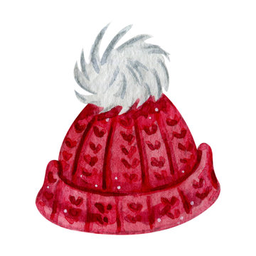 Watercolor Christmas red hats for cute decorations
