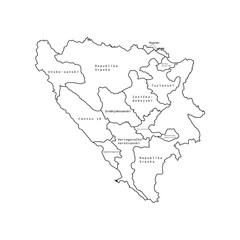 Vector outline administrative division map of Bosnia and Herzegovina map. 