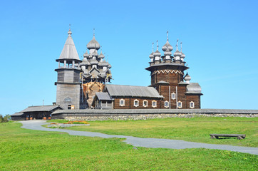 Ancient Kizhi temples in clear autumn day. Russia, Karelia