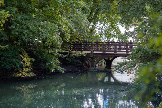 Oak Bridge at Bank Rock Bay in Central Park's Lake, Manhattan. Taken in New York City on September the 27th, 2019