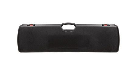 Black plastic hard case for transporting and storing weapons. Gun container isolate on a white background.