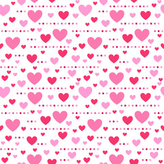 Seamless pattern of pink and red hearts on a white background. Background for decoration of holidays Valentine s day, wedding. Ideal for Valentine s Day Card or Wrapping Paper. Flat design