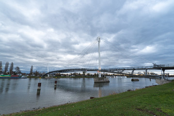 Fototapeta na wymiar view of the Passerelle des Deux Rives Bridge over the Rhine River outside of Strasbourg