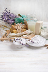 Eco friendly products for home cleaning. zero waste lifestyle. Ingredient DIY - essential oil, salt, bath soap, soda, lavender. Natural cleaning and care product, healthier alternative