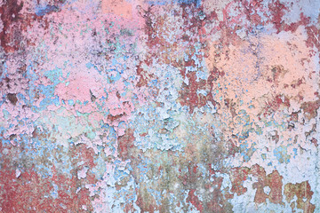 Old, distressed, paint work, blue, flaky, peeling, layers, vintage.