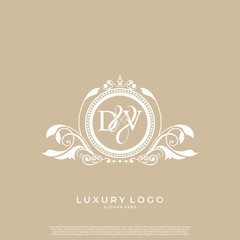 Logo Initial letter DV luxury vector mark, gold color elegant classical symmetric curves decor. editable file EPS10.