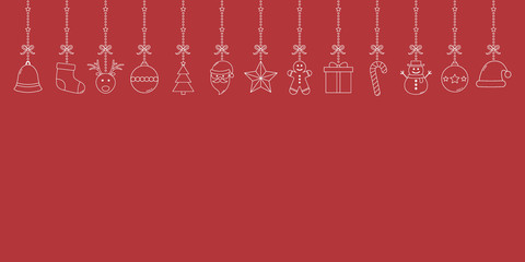 Empty Xmas card with hanging icons. Christmas decoration. Vector