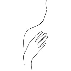 Obraz premium Continuous line, drawing of woman body with hand, fashion concept, woman beauty minimalist, vector illustration for t-shirt, slogan design print graphics style. One line fashion illustration