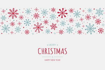 Design of Xmas greeting card with snowflakes. Christmas decoration. Vector
