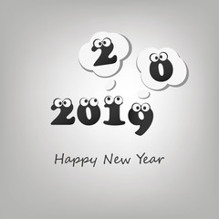 Another Year Has Passed - Numerals with Rolling Eyes - Abstract Black and White Modern Style Funny Happy New Year Greeting Card or Background, Creative Design Template - 2020