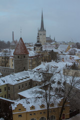 View of the historic Old Town of Tallinn in winter. Estonia