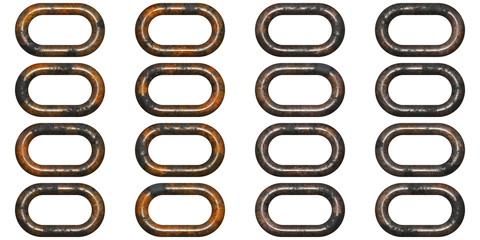 Closeup of colorful chrome metal chain texture background, top view (High-resolution 3D CG rendering illustration)