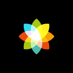 Isolated abstract star colorful logo. Color flower logo. Lotus vector logotype. Gladiolus vector logo.Daffodil vector logo. Organic nature icon. Agricultural colorful icon.Transparent effect stylized.