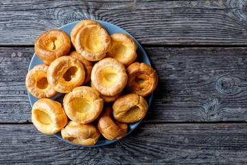 Yorkshire puddings on a platter, top view